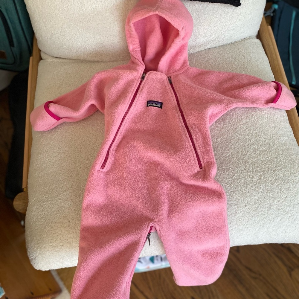 Patagonia Pink Fleece Footies with Hood and Zipper